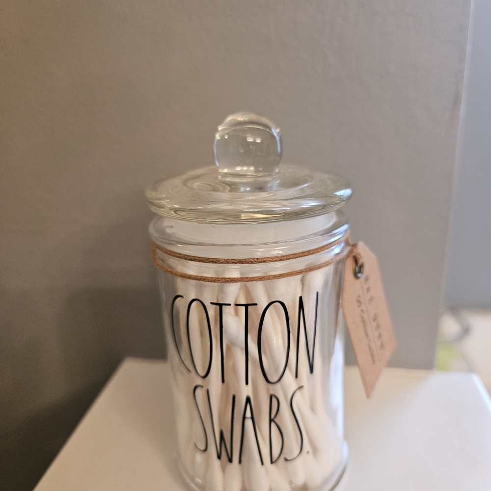 Rae Dunn Clear Glass Cotton Swab Jar